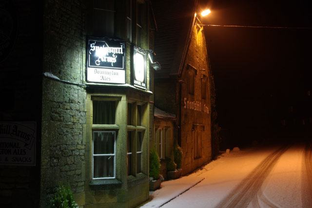 A building in Snowshill in snow